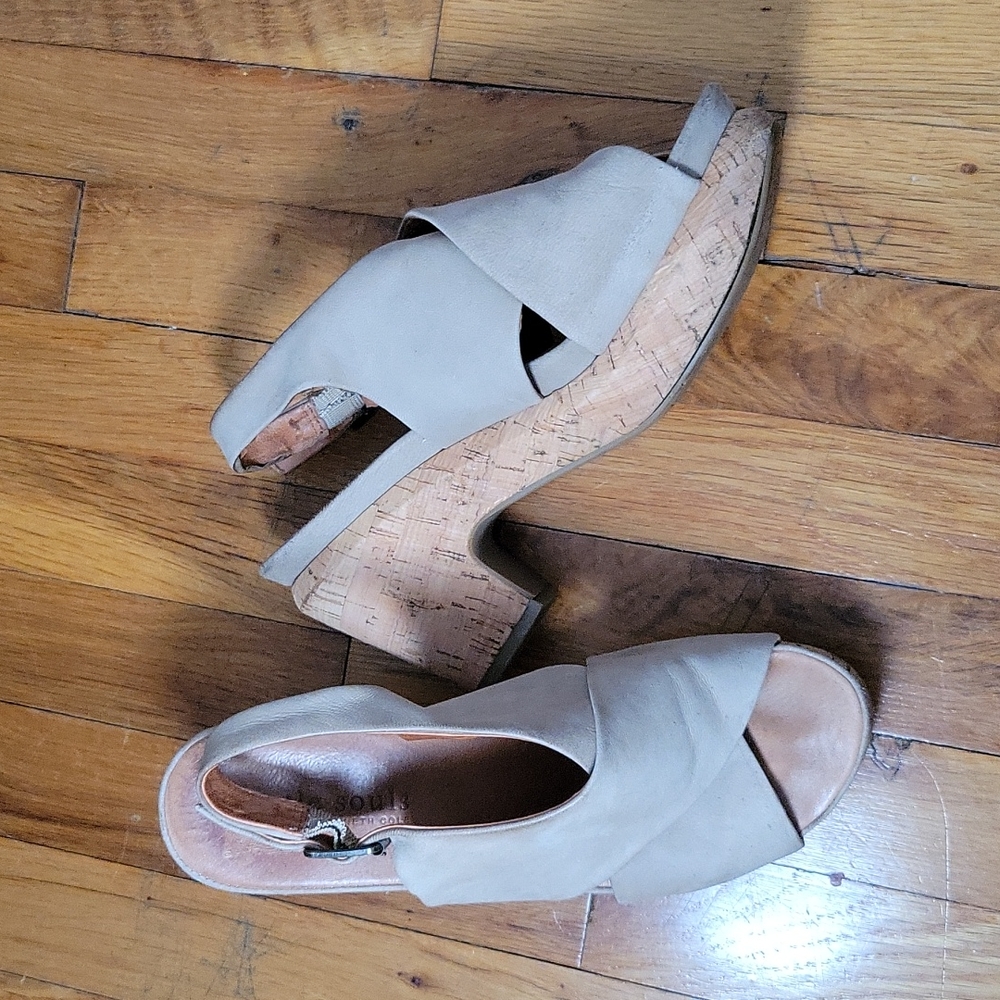 Gentle Souls Paulina criss cross strap platform cork chunky heel sandal 9